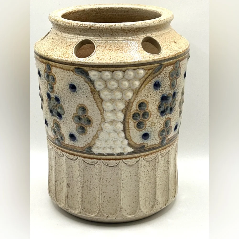 Studio Art Pottery Handmade Vase Textured Flower Pot Signed 6.8 in Height